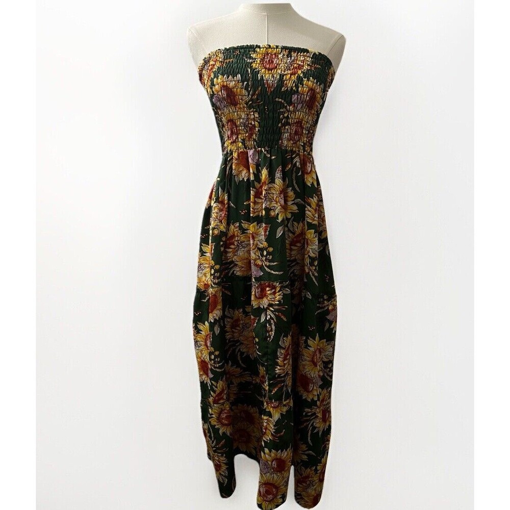 Cassee's‎ Summer Dress Small Halter Tube Top Shirred Womens Tiered Floral